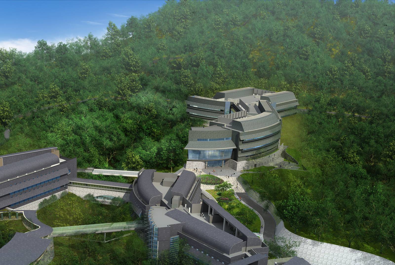 Computer graphic scene of what the lab building will look like when completed.